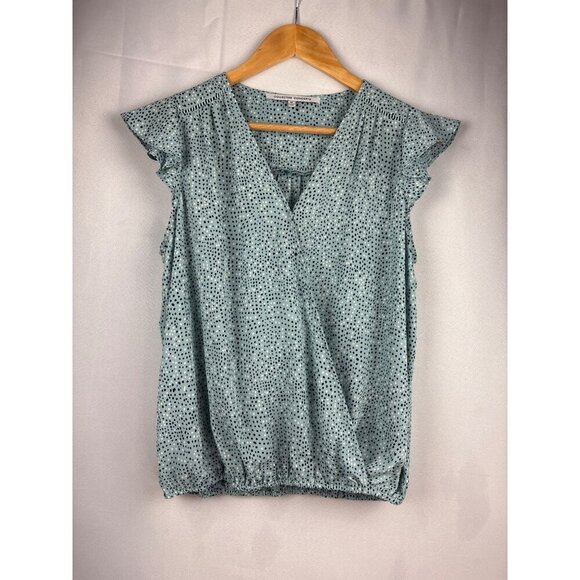 Collective Concepts Blue Polka Dot Ruffle Sleeve Blouse Size M - Picture 1 of 5